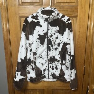 The North Face Brown and White Cow Print Fleece Jacket XL